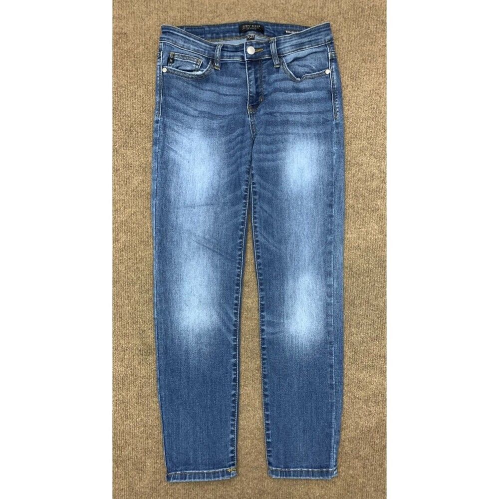 Judy Blue Jeans Womens 5/27 Mid Rise Relaxed Fit Whiskered Stretch Denim